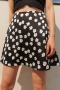 xs-xl summer new satin inelastic flower printing stylish mini skirt_Black
