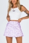 xs-xl summer new satin inelastic flower printing stylish mini skirt_Black_Purple