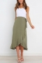 summer new 8 colors inelastic solid color ruffle lace-up irregular stylish midi skirt_Black_Dark Green