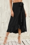 summer new 8 colors inelastic solid color ruffle lace-up irregular stylish midi skirt_Black