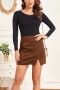 spring & autumn new 8 colors solid color velvet micro elastic zip-up split slim stylish mini skirt_Black_Dark Green_Rose Red_Beige_Dark Blue_Brown