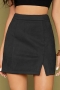 spring & autumn new 8 colors solid color velvet micro elastic zip-up split slim stylish mini skirt_Black
