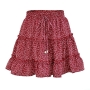 s-2xl plus size summer new stretch 3 colors polka dot printing lace-up ruffle stylish a-line mini skirt_Red