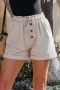summer new two colors solid color inelastic tie-waist pockets button casual stylish all-match shorts_Beige