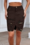 s-2xl plus size summer new 3 colors micro elastic solid color ripped split zip-up button pocket slim stylish mini denim skirt_Dark Green_Rose Red_Brown