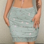 summer new floral printing stretch mesh patchwork slim high waist stylish mini skirt(without top)_Blue_Green