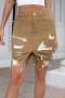 s-2xl plus size summer new 3 colors ripped micro elastic split zip-up button pocket slim fashion mini denim skirt_Brown_Khaki
