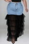 xl-5xl summer new plus size three colors denim mesh spliced micro-elastic pockets button zip-up stylish maxi skirt (only skirt)_Black_Sky Blue