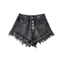 xs-xl summer new two colors slight stretch high waist pockets button tassel raw edge hot stylish all-match denim shorts_Sky Blue_Dark Gray