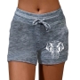 s-3xl plus size new elephant fixed printing stretch tie-waist tight stylish casual shorts_Black_Gray