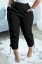 s-2xl plus size spring & summer new 4 colors stretch drawstring design lace up pockets slim stylish casual pants_Black