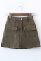 xs-xl summer new 8 colors solid color micro elastic pocket button zip-up high waist fashion denim mini skirt(with lining)_Black_White_Dark Green