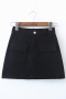 xs-xl summer new 8 colors solid color micro elastic pocket button zip-up high waist fashion denim mini skirt(with lining)_Black