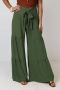 autumn new 6 colors pure color non-stretch wide-leg high waist lace-up stylish casual pants_Black_Dark Green