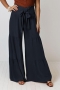 autumn new 6 colors pure color non-stretch wide-leg high waist lace-up stylish casual pants_Black_Dark Green_Rose Red_Dark Blue