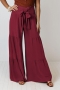 autumn new 6 colors pure color non-stretch wide-leg high waist lace-up stylish casual pants_Black_Dark Green_Rose Red
