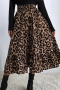 spring new inelastic leopard batch printing high waist loose stylish midi skirt_Brown