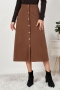 spring & autumn new solid color inelastic single-breasted high waist a-line stylish midi skirt_Black_Brown