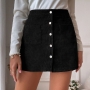 spring & autumn new 4 colors solid color inelastic corduroy single-breasted pocket fashion mini skirt_Black