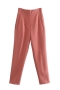 xs-l spring new solid color inelastic pocket zip-up button stylish pants_Pink