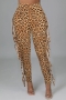 s-2xl plus size spring & summer new2 colors  leopard printing stretch tassel decor high waist tight stylish sexy pants_Yellow