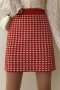 summer new stylish two colors houndstooth pattern printing high-waist slight stretch casual skirt_Black_Red