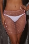 summer new 7-colors stylish fishnet see-through slight stretch rhinestone lace-up sexy skirt(unlined)_Black_White_Light Green_Blue_Pink