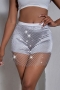 xs-l summer new stylish fishnet slight stretch see-through rhinestone sexy skirt(unlined)_Black_White
