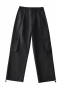 autumn new 7 colors non-stretch high waist drawstring pockets button zip-up stylish casual straight cargo pants_Black