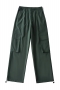 autumn new 7 colors non-stretch high waist drawstring pockets button zip-up stylish casual straight cargo pants_Black_Dark Green