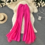 summer new stylish four colors see-through mesh stitching high-waist stretch with pocket casual pants_Black_White_Magenta