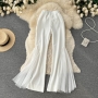 summer new stylish four colors see-through mesh stitching high-waist stretch with pocket casual pants_Black_White