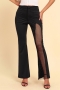 summer new stylish two colors high-waist mesh stitching slight stretch sexy pants_Black