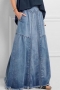 s-4xl autumn new plus size 3 colors raw edge decor slight stretch pockets stylish street causal skirt_Sky Blue