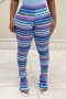 autumn new stylish 5 colors colorful stripes knitted slight stretch high waist plus size casual pants_Black_Purple