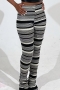 autumn new stylish 5 colors colorful stripes knitted slight stretch high waist plus size casual pants_Black