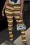 autumn new stylish 5 colors colorful stripes knitted slight stretch high waist plus size casual pants_Black_Purple_Light Green_Multicolor_Green