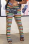 autumn new stylish 5 colors colorful stripes knitted slight stretch high waist plus size casual pants_Black_Purple_Light Green_Multicolor