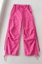 autumn new 5 colors inelastic drawstring pocket high waist soliud color loose stylish pants_Black_Red_Magenta