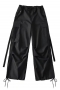 autumn new 5 colors inelastic drawstring pocket high waist soliud color loose stylish pants_Black