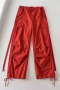 autumn new 5 colors inelastic drawstring pocket high waist soliud color loose stylish pants_Black_Red