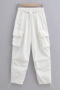 spring & autumn new 5 colors inelastic pocket drawstring loose casual cargo pants_Black_White