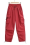 spring & autumn new 5 colors inelastic pocket drawstring loose casual cargo pants_Black_White_Dark Green_Red