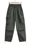 spring & autumn new 5 colors inelastic pocket drawstring loose casual cargo pants_Black_White_Dark Green