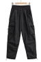 spring & autumn new 5 colors inelastic pocket drawstring loose casual cargo pants_Black