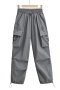 spring & autumn new 5 colors inelastic pocket drawstring loose casual cargo pants_Black_White_Dark Green_Red_Gray