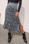 early autumn new three colors leopard printing slight stretch high waist split stylish all-match midi skirt_Black