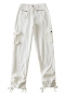 autumn new stylish 4 colors solid color pocket zip-up drawstring high waist slight stretch high quality casual cargo pants_Black_White