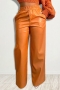 s-2xl plus size autumn new solid color micro elastic pu pocket straight fashion pants_Black_Orange