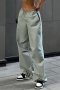 fashion new 2 colors pocket drawstring slim slight-stretch simple loose cargo pants_Black_Light Green